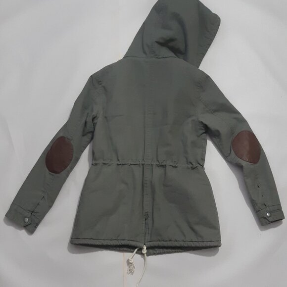 Women's Small Element jacket Olive green army coat Sherpa hood Zipper Cinched - Picture 9 of 9